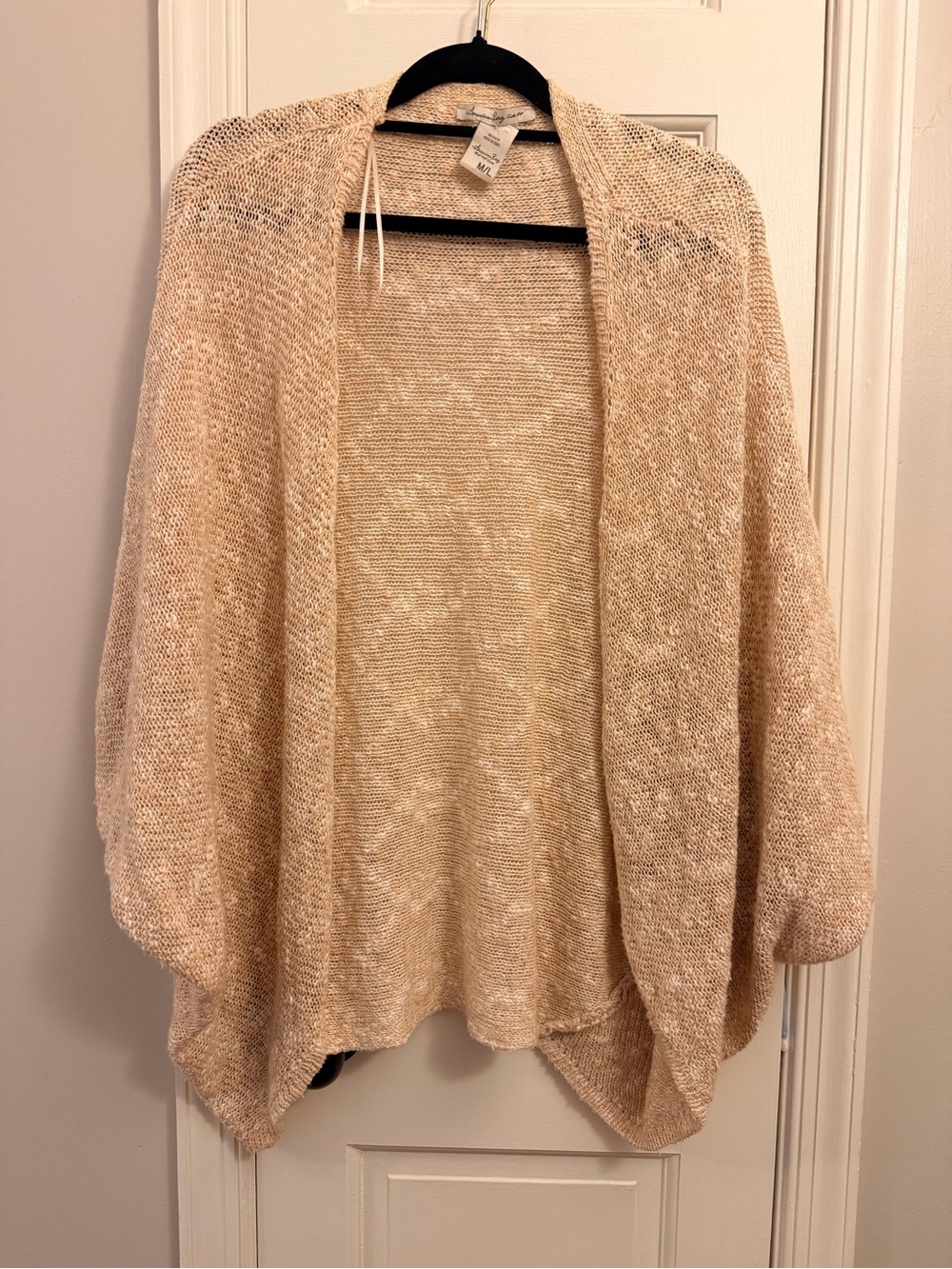 American Rag Open-Front Knit Shrug in Cream and Tan
